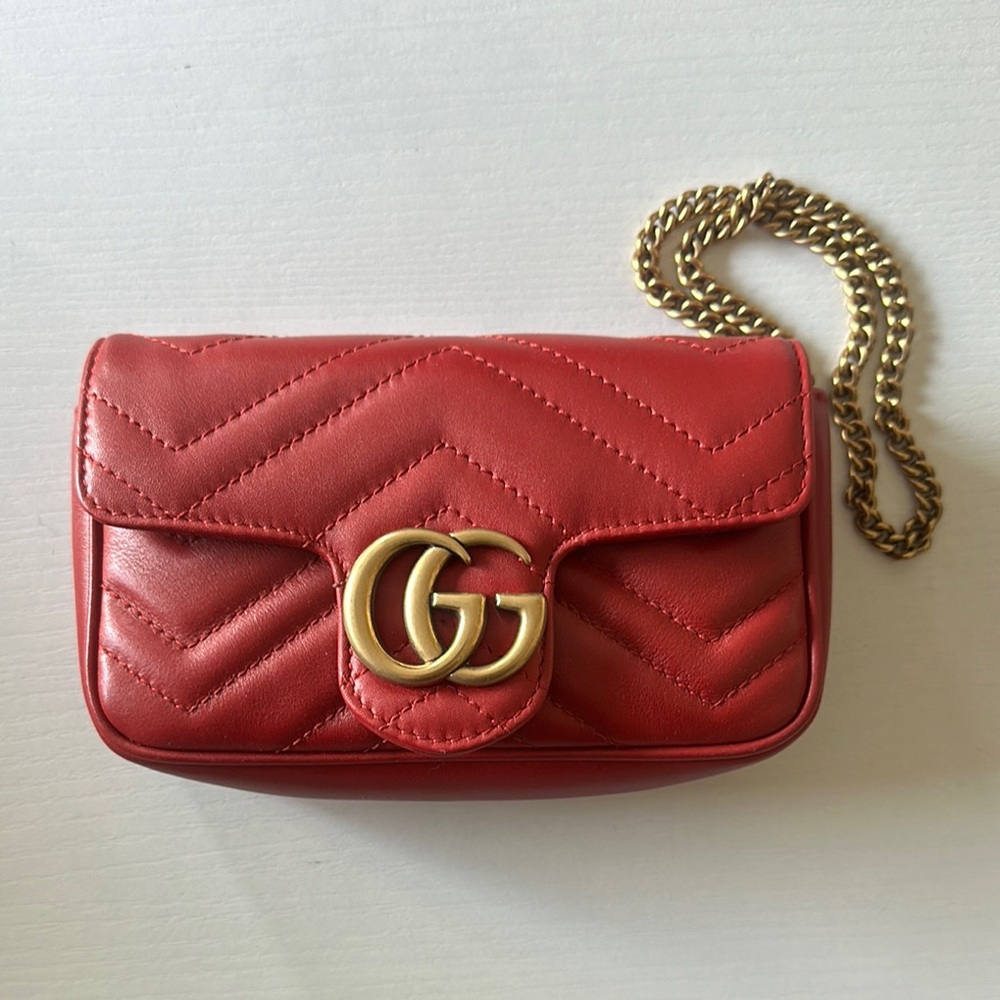 Gucci Red Quilted Crossbody Bag with Gold Chain